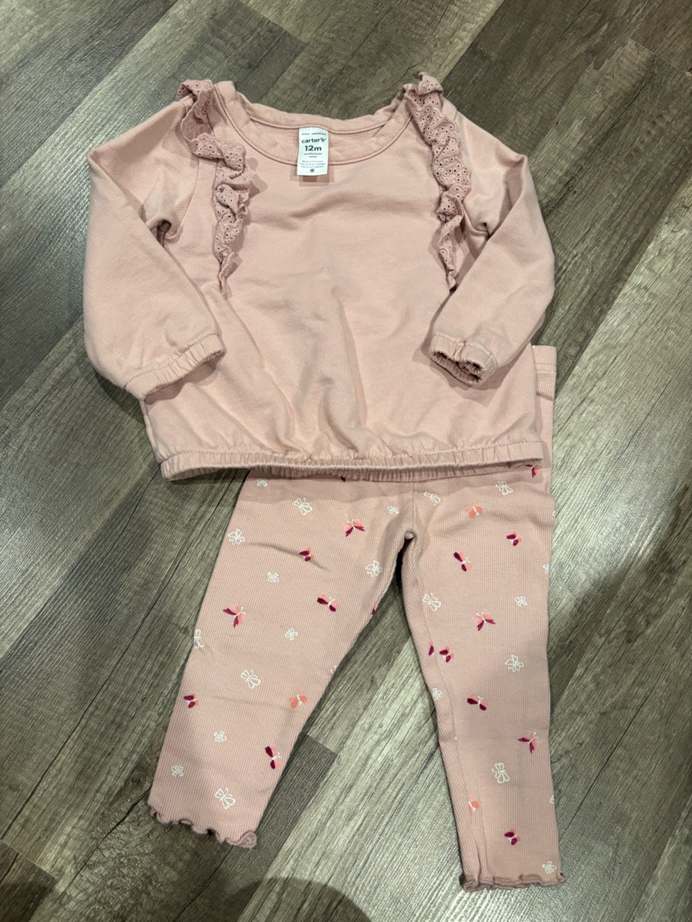 Carter's Blush Pink Knit Top & Floral Leggings Set